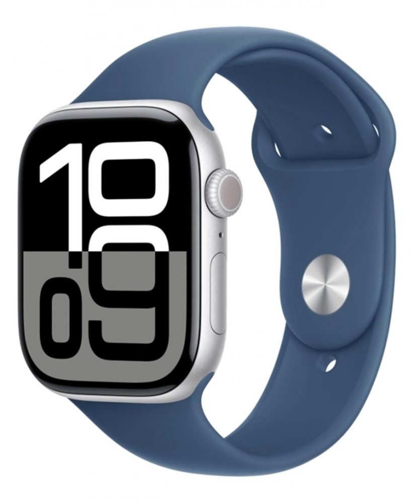 Apple Watch Series 10 42mm GPS Silver Aluminium Case Sport Band Denim S/M